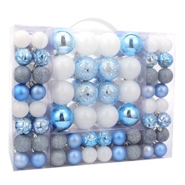 ISULIFE 87ct Christmas Ball Ornaments Set Shatterproof Seasonal Hanging Decorations with Reusable Hand-held Gift Package for Xmas Tree Holiday Party and Home Decor, Airy Blue