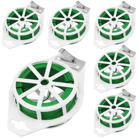 JEUIHAU 6 Reels 328 Ft Green Plant Twist Ties, Plastic Coated Metal Wire Twist Ties, Garden Plant Ties with Cutter, Flexible Gardening Wires for Flowers, Vines, and Climbing Plants Support
