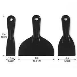 Plastic Putty Knife Set - 3Pcs Black Plastic Scraper Tool, 1.5"/3"/6" Sizes Spackle Knife for Spackling, Painting, Drywall, Arts and Crafts, Tile Jobs, Tamale Making