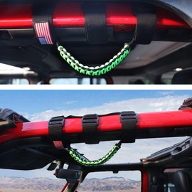 sukemichi Handles Grab Roll Bar Grab Handles for Jeep Wrangler Accessories TJ JK JL CJ YJ 2 Door 4 Door 1945-2023 Jeep Gladiator JT UTV ATV - Upgrade Metal Buckle, Green, 4 Pack