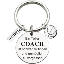 Stainless Steel Keyring with Engraving "Ein Toller Coach ist schwer zu finden und immöglich zu vergessen" Keyring Teacher Coach Keychain Gift for Teacher's Day, Basketball Decor, silver