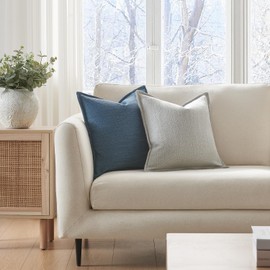 Set of 2 Marine Blue Pillow Covers 22 x 22 inches Flange Edge Pillow Covers Textured Throw Pillow Covers for Neutral Home Decor