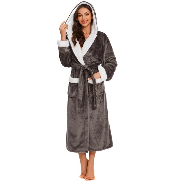 iniber Plush Robes for Women, Soft Warm Fleece Bathrobe for