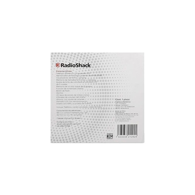 RadioShack Teléfono Alámbrico con Alarma Casa | Color Negro
