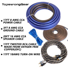 TOPSTRONGGEAR 8 Gauge Complete Amp Kit True 8 AWG Amplifier Subwoofer Installation Wiring Wire Install Cables