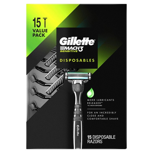 Gillette Mach3 Sensitive Disposable Razors (15 Count)