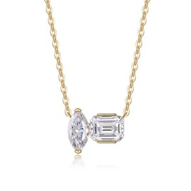Moissanite Dual Stone Pendant Necklace | Lab Grown Diamond & 18K Gold Plated Pendant | Sterling Silver Necklace for Women | Moissanite Necklaces for Women | Charm Necklaces | Womens Jewelry