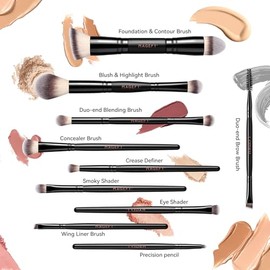 Piezas Brochas Maquillaje Profesional Doble Punta Aluminio Juego Multifuncional Estuche Regalo Exclusivo Base Polvo Ojos Rostro Negro