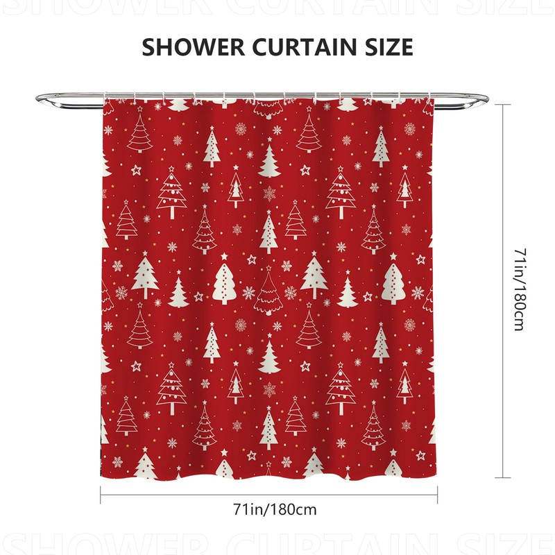 AIBIIN Red Christmas Shower Curtain Xmas Tree Snowflakes Bath Curtains