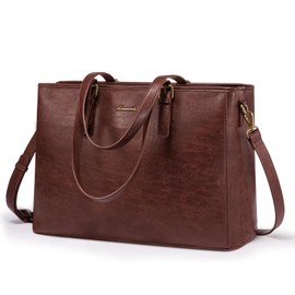 LOVEVOOK Laptop Bag, 15.6 Inch Womens Vegan Leather Computer Briefcase, Professional Office Work Tote, Waterproof Laptop Purse, Dark Brown