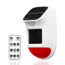 Solar Motion Sensor Alarm - 120dB IP65 Waterproof Security Siren with Remote & Strobe Light, 3 Modes for Yard/Farm/Home, 5-8m Pet-Friendly Detection (Animal Sound (Or You can add Your own Voice))