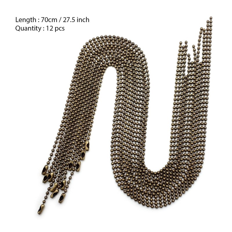 Antique Brass Shower Curtain Hooks, 27 Inch Ball Chain Design,