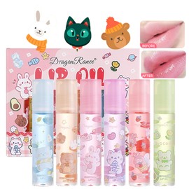 Xumann 6 Pcs Girls Lip Gloss Set, Cute Lipgloss Sets Kids, Fruit Clear Roll on Lip Oil for Teenage