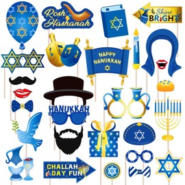 Set of 28 Pcs Hanukkah Centerpieces Sticks Hanukkah Photo Booth Props Happy Hanukkah Party Decorations for Chanukah Jewish Holiday Home Party Supplies