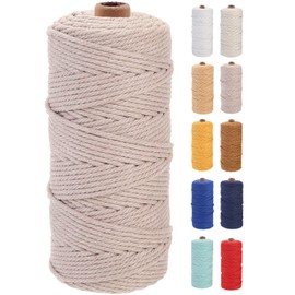 GOHOF Macrame Cord 3mm x 100m Premium Cotton Macrame Rope, 4 Strand Twisted Soft Cotton Cord, One of The Most Perfect Materials for Macrame Art, Cotton String Without Chemicals (Warm Gray)
