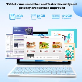 Android 14 Tablet, 10 inch 8GB RAM+64GB ROM+1TB Expandable, 1.8Ghz Quad-core Processor, 2 in 1 Tablets with Keyboard Case Mouse Stylus, 2.4G/5G Wifi6, 8MP Dual Camera, 1280 * 800 IPS HD Screen Tablet