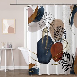REZAYMRS Boho Shower Curtain with 12 Hooks, 72''x72'' Waterproof Polyester Fabric, Quick Dry, Weighted Hem, Abstract Geometry Shower Curtains for Bathroom, Modern Mid Century Shower Curtains