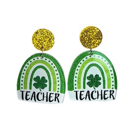 Zhang shine St Patricks Day Earrings for Women Lucky Grass Dangle Earrings Green Rainbow Clover Acrylic Drop Earrings Teacher Earrings Back to School Jewelry
