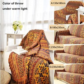 VANJOROY Bohemian Sofa Large Throw Blanket with Tassels, 100% Handwoven Cotton Knitted Armchair Throw for Seater Settees Couch and Bed (130 x 180CM)