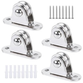 Pulleys, Pack of 4 Metal Pulleys, Standing Block Pulley for Ropes with 8 Screws and 8 White Plastic Sleeves, for Ropes, Canopy