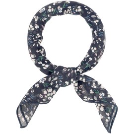 Allegra K Women Chiffon Scarves - 25.6" X25.6" - Floral Print Square Kerchief Neck Scarf Neckerchief Dark Blue Floral 65x65cm/25.6x25.6 inches(LxW)