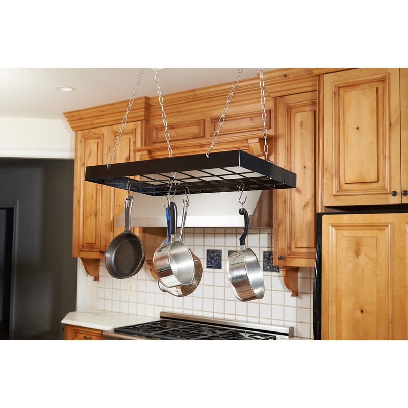 Fox Run Kitchen Pot Hanging Rack, Rectangular Rack with Chains