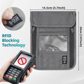 NOCHME Chest Pocket Cell Phone Pouch for Men RFID Protection Hidden Anti-theft Passport Holder for Men Women Business Travel, gray, Neck pouch