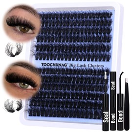TOOCHUNAG Eyelash Extension Kit Fluffy Volume Lash Clusters Kit 14-20mm DIY Lash Extension Kit with D Curl Thick Individual Cluster Lashes, Lash Bond and Seal, False Eyelashes Tweezers