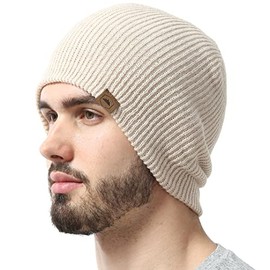 Winter Beanie Knit Hats for Men & Women - Daily Knit Ribbed Cap - Warm & Soft Stylish Toboggan Skull Caps for Cold Weather Beige