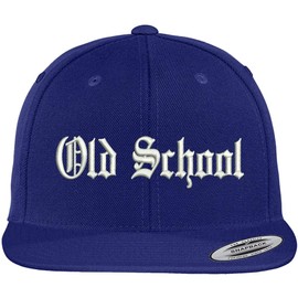 Trendy Apparel Shop Old School Old English Embroidered Flat Brim Classic Snapback Cap - Royal