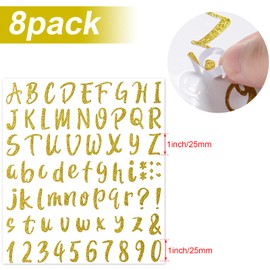 576 Pieces 8 Sheets Letters Stickers Self Adhesive Vinyl Letter Alphabet Number Stickers Mailbox Numbers Sticker, Decals for Classroom Decor, Sign, Door, Business (Glitter Gold, 1 Inch)