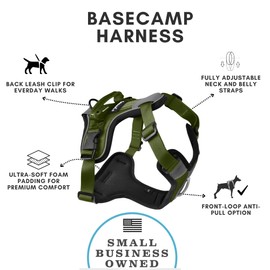 ShawnCo Basecamp Dog Harness, No-Pull Pet Vest with 3 Leash Clips, Padded, Reflective, Lightweight and Adjustable Harness with Handle for Small, Medium and Large Dogs (Olive Green, M)