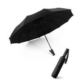 E-SMARTER Windproof Compact Travel Umbrella, 12 Ribs, Automatic Folding, 210T Teflon Coating, UV Blocking, Lightweight Umbrella Windproof Strong, Portable Handbag Size, Black