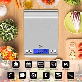 Kitchen Scale, Uten Digital Kitchen Scales Ultra Slim Multifunction Stainless Steel Food Scale 11lb/5kg with Back-Lit LCD Display