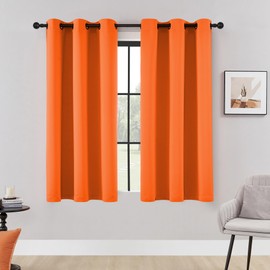 HUTO Short Blackout Curtains Drapes - Thermal Insulated Antique Copper Grommet Black Out Drapery Panels for Basement Bathroom Small Windows, Set of 2, 42 Inch by 45 Inch, Vibrant Orange
