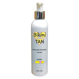 BIKINI TAN - Sunless Self Tanning Lotion - DARK - 8 oz + INCLUDES: Applicator Mitt, Application Gloves and Best Fake Tanner Lotion Mousse Spray Sample – Gorgeous, Natural Looking Tan Lasts 7 Days