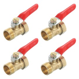 sourcing map 4Pcs Brass Water Mini Ball Valve Shut Off Switch, G3/8" Male x G3/8" Female Tubing Fitting Straight Coupling Adapter, 180 Degree Operation Handle, Brass Valve