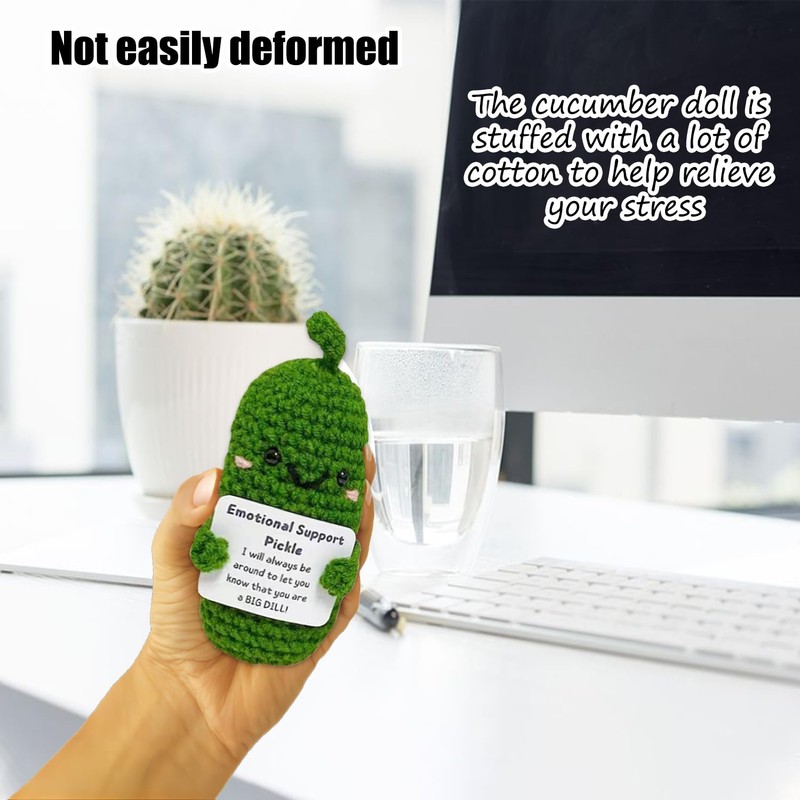 Emotional Support Pickled Cucumber Gift,Knitting Cucumbe with Positive Words,Cute Pickle