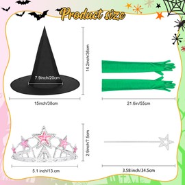 Elphaba Costume Women and Witch Glinda Costume - Witch Hats and Green Gloves and Princess Queen Crowns and Glitter Star Wand for Party Supplies Gifts Birthday