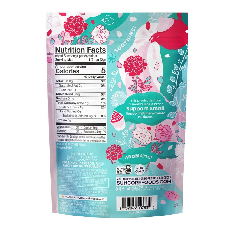 Suncore Foods Dried Rose Petals Bloom, Caffeine-Free Tea, Gluten-Free, Non-GMO,
