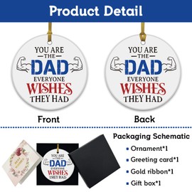REWIDPARTY Dad Appreciation Gifts You are The Dad Everyone Wishes They Had Christmas Ornament Birthday Decoration 3" Circle Ceramic Ornament with Gold Ribbon & Gift Box