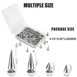 200 Sets Silver Cone Spikes Multiple Sizes Screw Back Studs Punk Rock Bullet Rivets for DIY Clothing Leather Craft