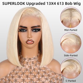 SUPERLOOK 12inch 5x6 Bob Wig Human Hair 12A Pre Cut-Wear and Go Glueless Wig Human Hair C-Part 210% Density Real Bleached Knots Straight Hair Bob Wigs