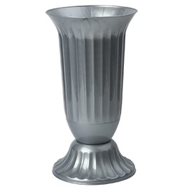Outdoor Vase for Garden or Grave in Round Shape Very Robust Plastic with Removable Stad Base Grey