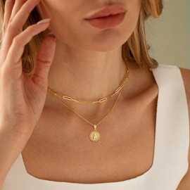 Treasure Bender Gold Necklaces for Women - 18K Gold Plated T Initial Letter Necklace Dainty Initial Necklace Layered Gold Necklaces Paperclip Link Chain Jewelry for Women Gifts