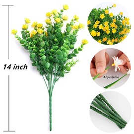 ZWYOQI 8 Bundles Artificial Flowers Outdoor UV Resistant Fake Plastic Plants Faux Greenery Shrubs Indoor Outside Hanging Planter Home Kitchen Office Wedding Garden Décor (Yellow/8pcs)