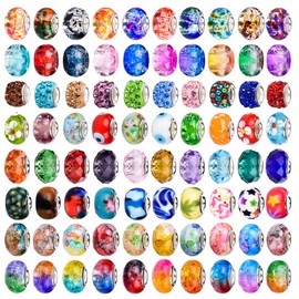 120 Pieces Assorted European Craft Beads Large Hole Lampwork Spacer Beads Colorful European Beads for DIY Necklace Bracelet Jewelry Making (Out Flower)