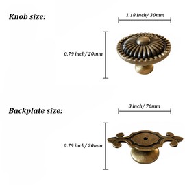 Kelier Antique Brass Cabinet Knobs, [6 Pack] Vintage Drawer Pulls with Backplate, Antique Gold Knobs for Cabinets/Dresser/Drawer, Gold
