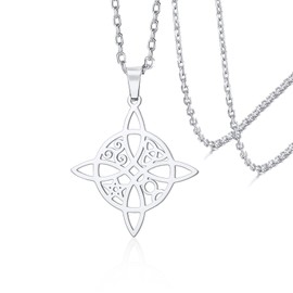VASSAGO Witch Knot Necklace for Women and Girls Celtic Witch Knot Pendant Necklaces Celtic Knot Charm Stainless Steel Pagan Witch Jewellery Lucky Gift, Stainless Steel, No Gemstone