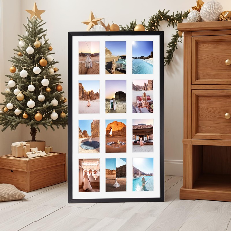 QUTREY 12 Opening Collage Picture Frame 4x6, Black Photo Frame